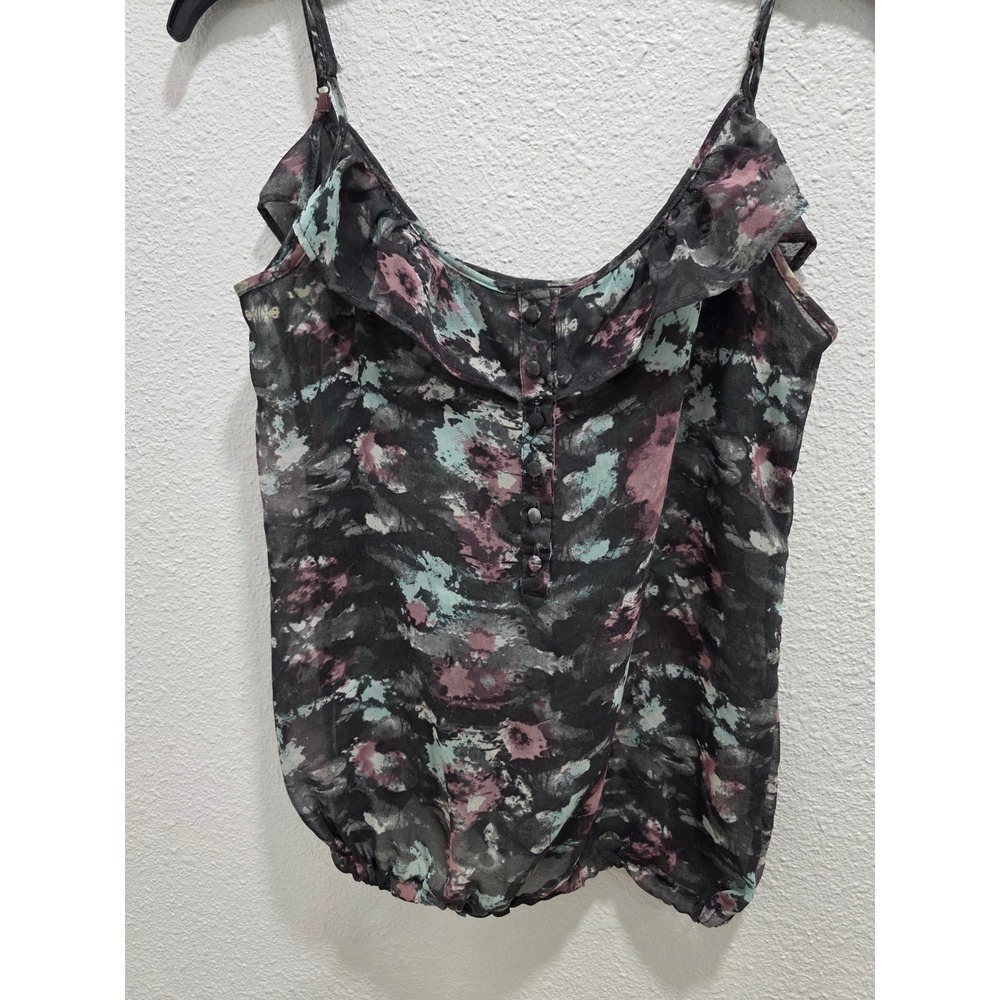 Cotton On Women Small Abstract Floral Ruffle Cami Bubble Hem Blouse Purple Teal